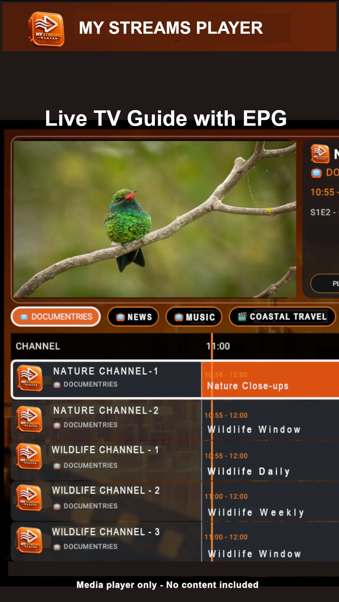 Live TV Guide with EPG portrait preview